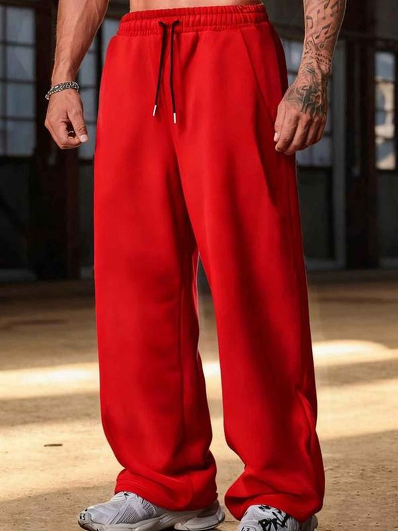 Men'S Black Baggy Wide-Leg Sweatpants - Streetwear Casual Loose-Fit Drawstring Pants , Comfortable Fleece Fabric with Elastic Waist & Drawstring Design, Ideal for Casual Hangouts, Street Styling, and Everyday Lifestyles, Trendy, Casual Streetwear Trousers