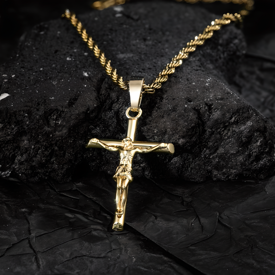 14K Gold Plated Rope Chain Cross Pendant