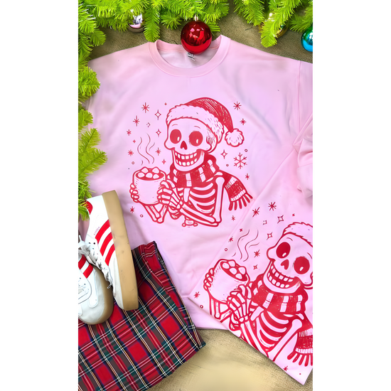 Hot Cocoa Christmas Skeleton Graphic T-Shirt